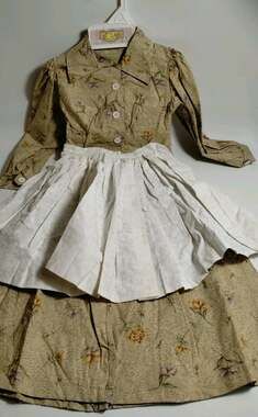 Handmade Dress - Prairie - Yellow w/ Flowers - Girl's or Doll - 26" Long - Apron